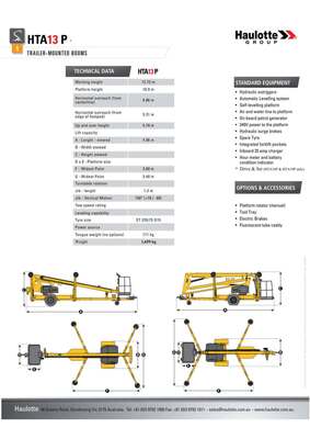 Hire HAULOTTE HTA13P TRAILER BOOM - Applicable fields - Maintenance &amp; Renovation, Plumbers, Electricians.